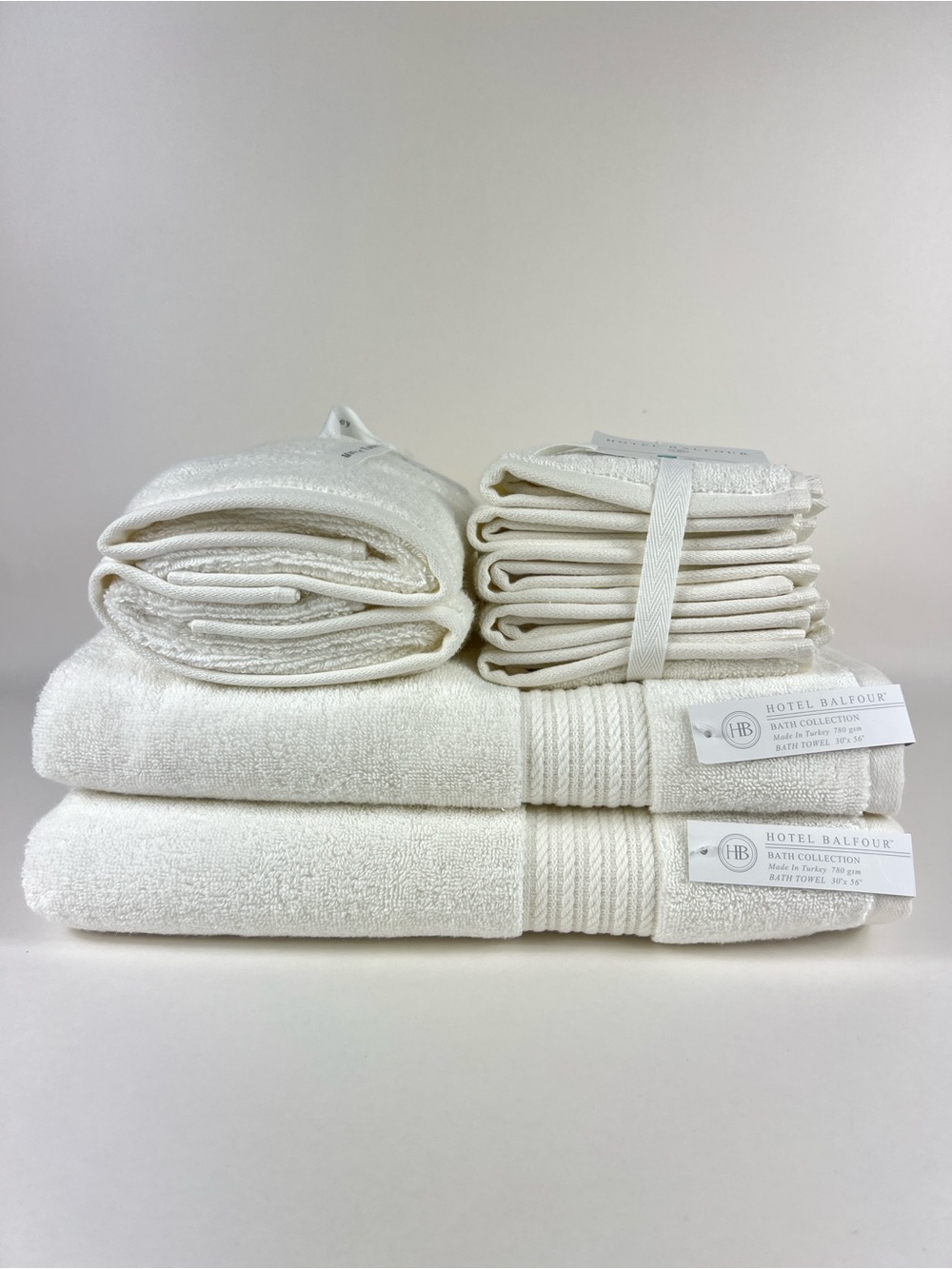Hotel Balfour Bath Towel Set White Plush 100% Cotton Made in Turkey 9 Pc NEW